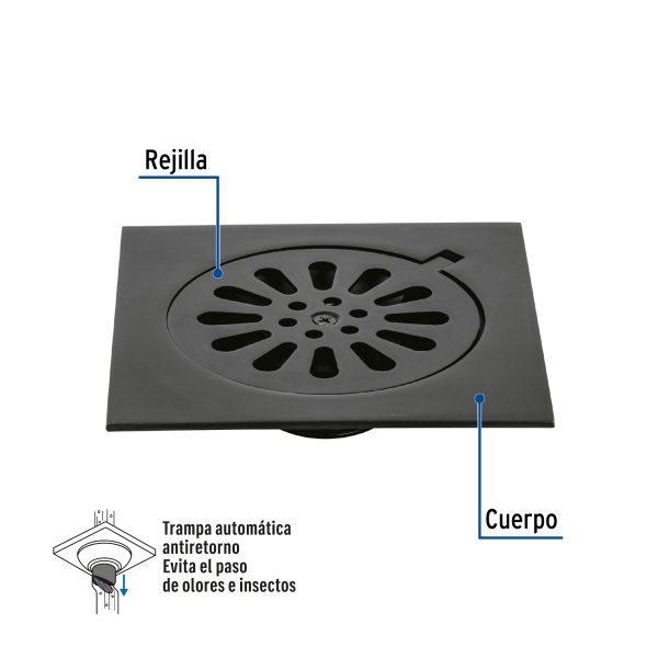 46597 - Resumidero cuadrado 6'x 6', latón, negro, Foset Aqua