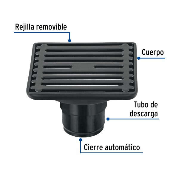 47650 - Resumidero cuadrado 4'x 4', acero inoxidable, negro, Aqua