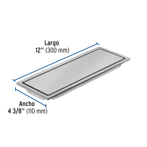 46544 - Resumidero rectangular 30x11cm reversible, inox, FOSET AQUA