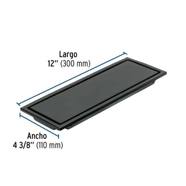 45324 - Resumidero rectangular 30x11cm reversible, negro, FOSET AQUA