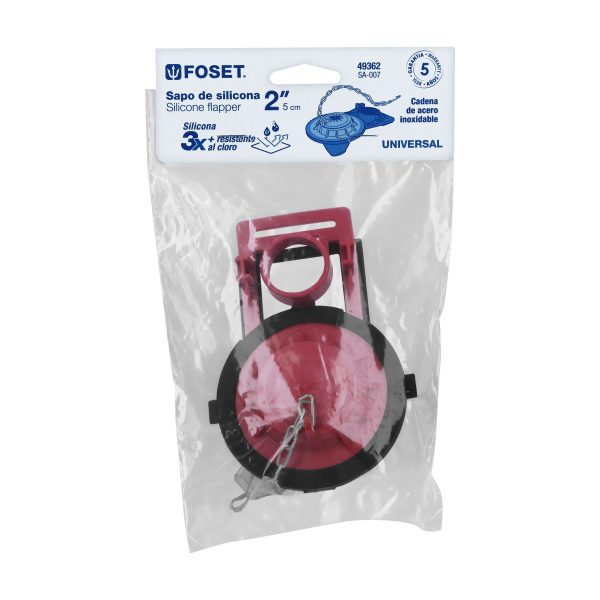 49362 - Sapo 2' para WC, silicona, rojo, cadena inox, Foset