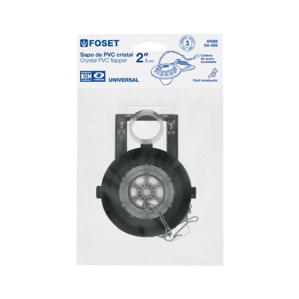 40089 - Sapo 2' para WC, PVC, trasparente, cadena inox, Foset