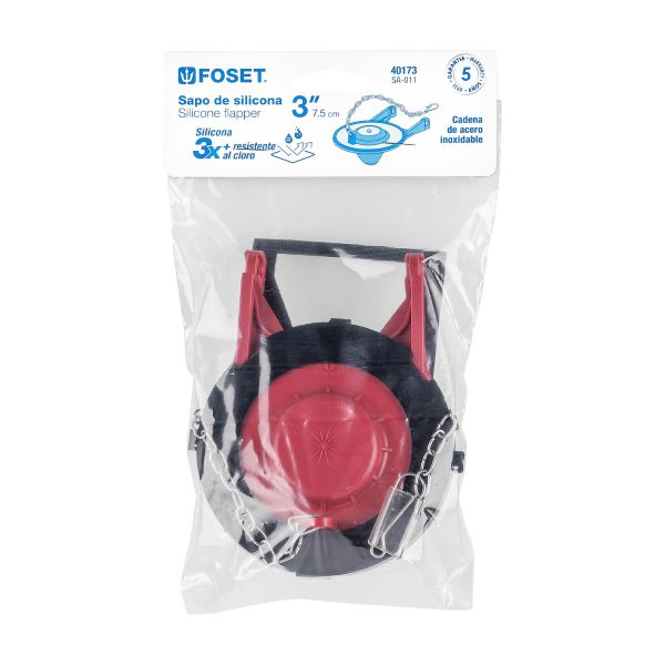 40173 - Sapo 3' para WC, silicona, rojo, cadena inox, Foset