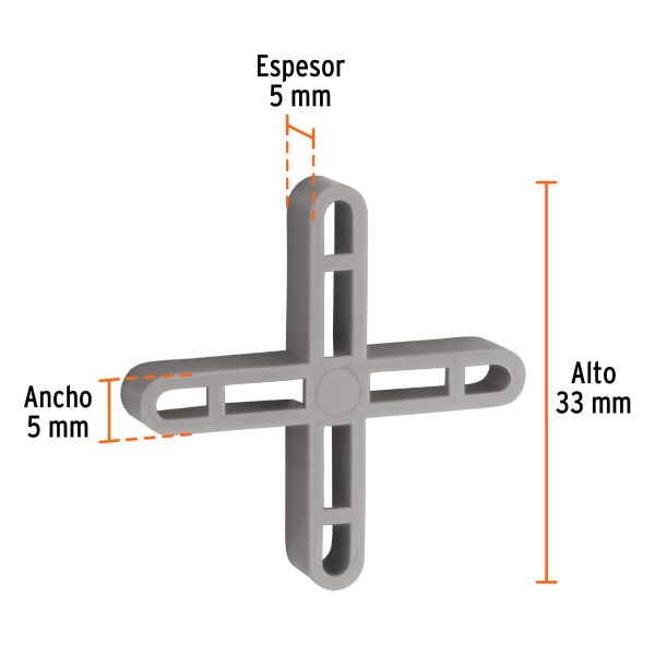 102682 - Bolsa con 100 separadores huecos de 5mm para losetas, Truper
