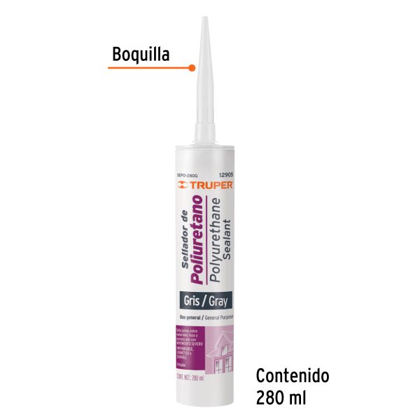 12905 - Sellador de poliuretano de 280 ml, gris, Truper