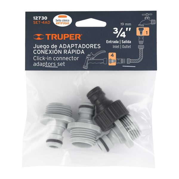 12730 - Set de 4 adaptadores para conectores click, Truper