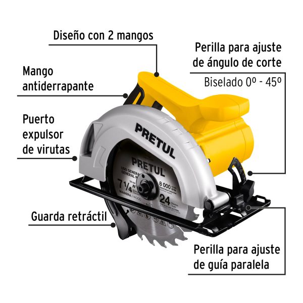 27098 - Sierra circular 7-1/4', 1200W, PRETUL