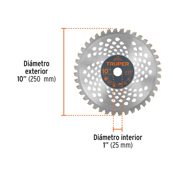 103091 - Disco sierra 10' para desbrozadoras, 40 dientes, TRUPER