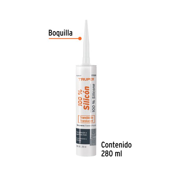 17559 - Sellador transparente 100% silicón de 280 ml, Truper
