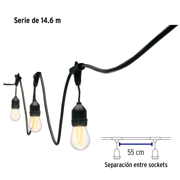 49991 - Serie de 14.6 m con 24 luces de LED para exterior, Volteck