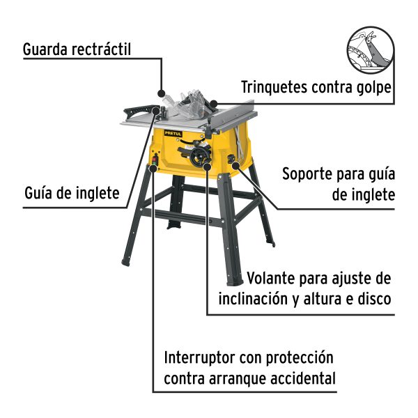 29952 - Sierra de mesa 10', 2-1/2 HP (1900 W), con base, PRETUL
