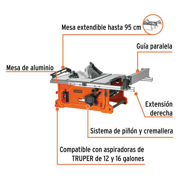 103741 - Sierra de mesa 10', 2-1/2 HP (1900 W), TRUPER
