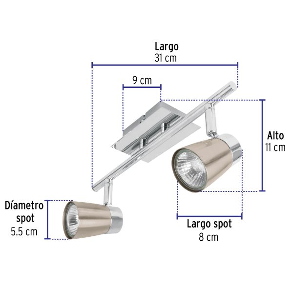 48433 - Luminario de sobreponer con 2 spots base GU10, Volteck