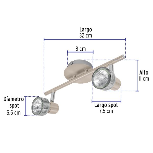 48441 - Luminario de sobreponer con 2 spots base GU10, Volteck