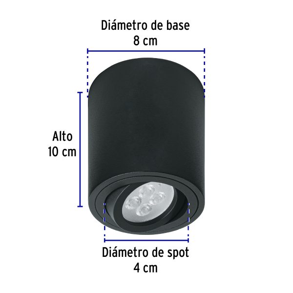 49717 - Luminario de sobreponer con spot dirigible, redondo, negro