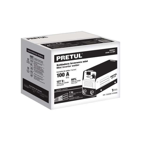 29961 - Mini soldadora inversora 100A, 127V, PRETUL