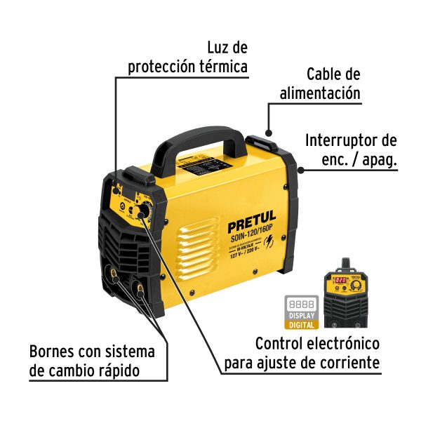 29960 - Soldadora inversora, 160A, Bi-voltaje 127/220V, PRETUL