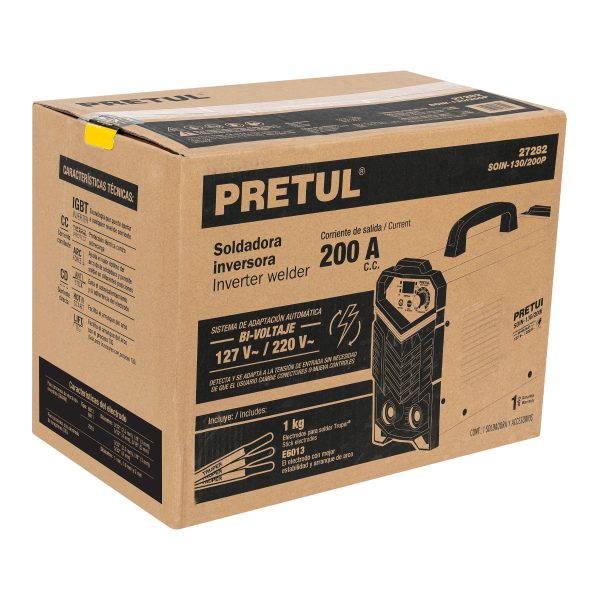 27282 - Soldadora inversora 200A, Bi-voltaje 127/220V, PRETUL