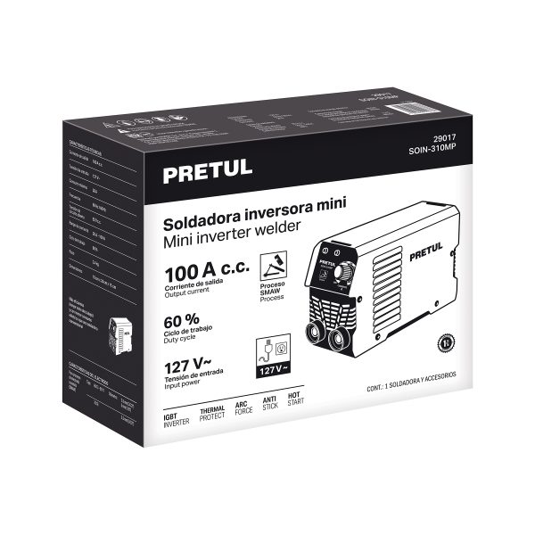 29017 - Mini soldadora inversora 100A, Serie 300, 127V, PRETUL