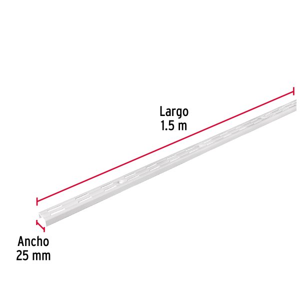 47718 - Cremallera doble blanca para ménsulas planas, 1.5m, Fiero