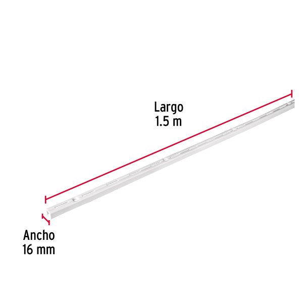 47711 - Cremallera sencilla blanca para ménsulas planas, 1.5m, Fiero