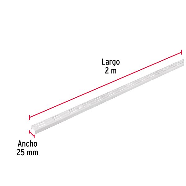 47719 - Cremallera doble blanca para ménsulas planas, 2m, Fiero