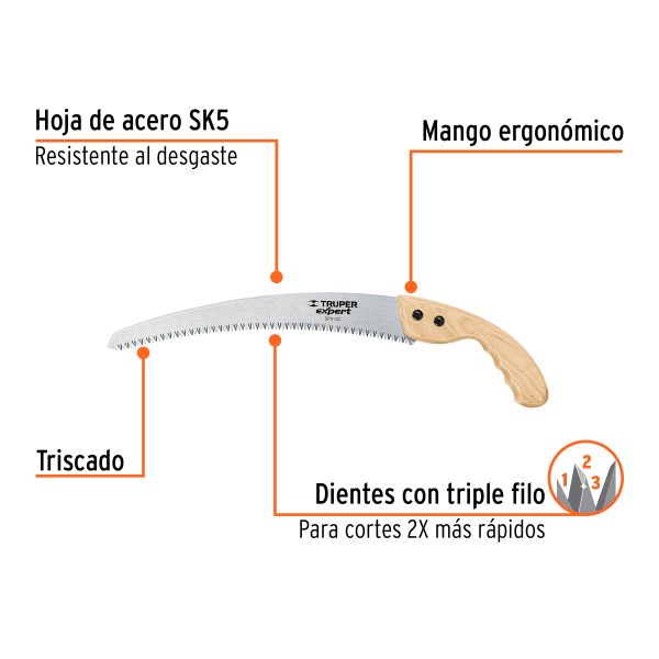 100121 - Serrucho de poda 13',hoja curva,7 DPP, mango madera, EXPERT