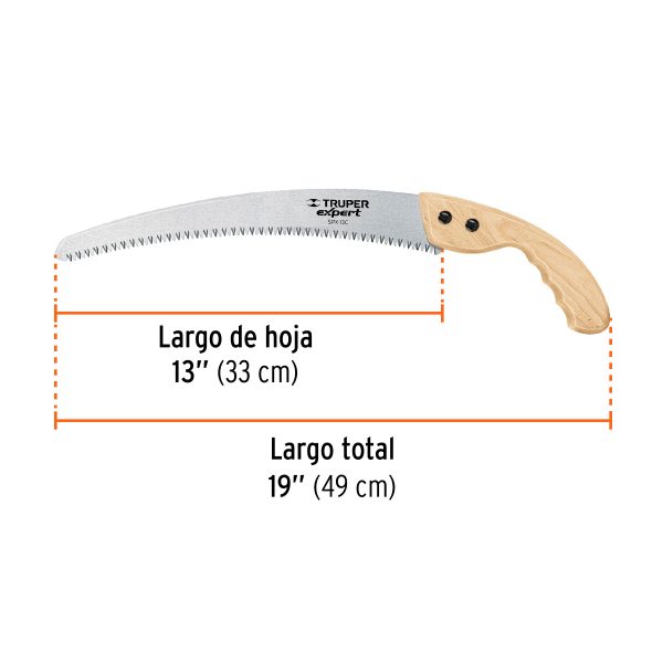 100121 - Serrucho de poda 13',hoja curva,7 DPP, mango madera, EXPERT