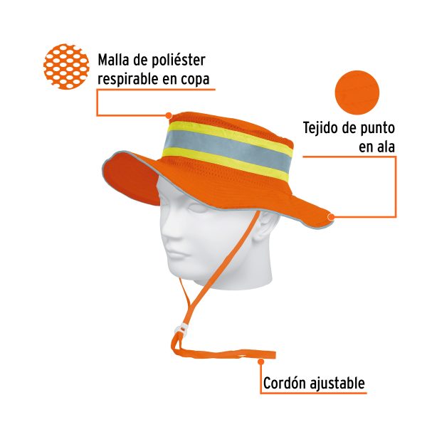 14009 - Sombrero naranja alta visibilidad con reflejante, Truper