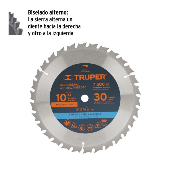 18304 - Disco sierra 10' para madera, 30 dientes centro 5/8', Truper