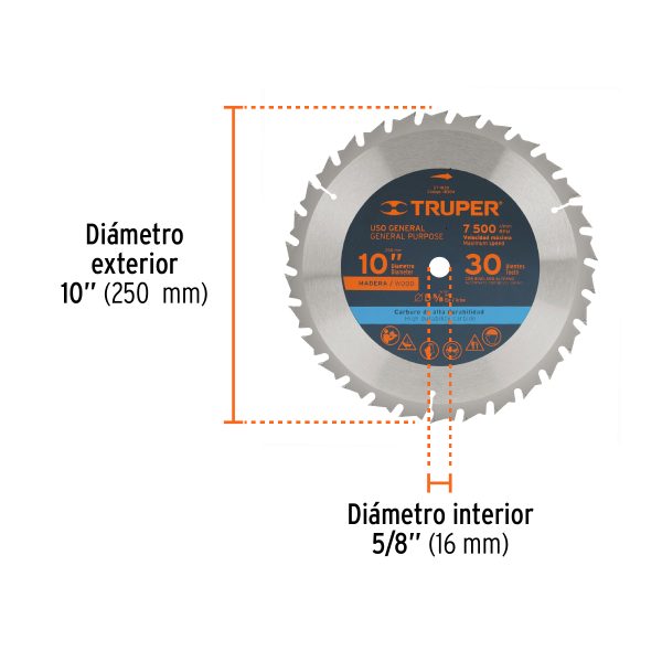 18304 - Disco sierra 10' para madera, 30 dientes centro 5/8', Truper