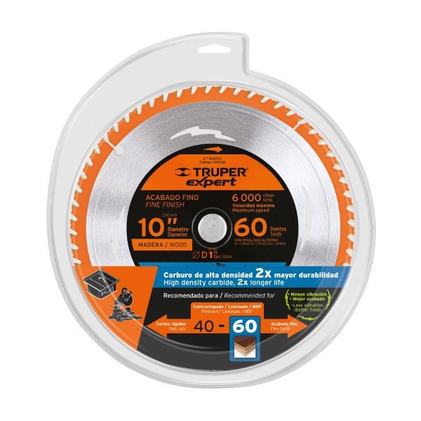 100106 - Disco sierra 10' para madera, 60 dientes centro 1', Expert