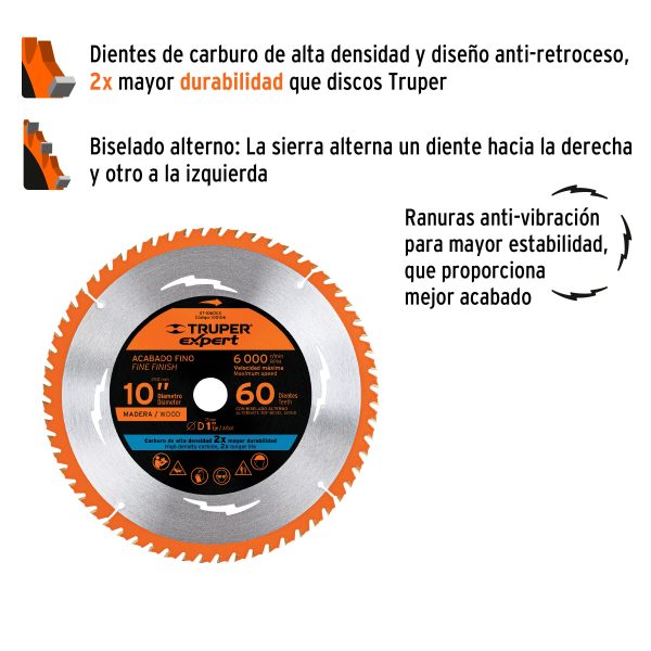 100106 - Disco sierra 10' para madera, 60 dientes centro 1', Expert