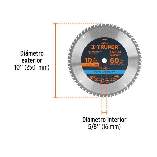 18306 - Disco sierra 10' para madera, 60 dientes centro 5/8', Truper
