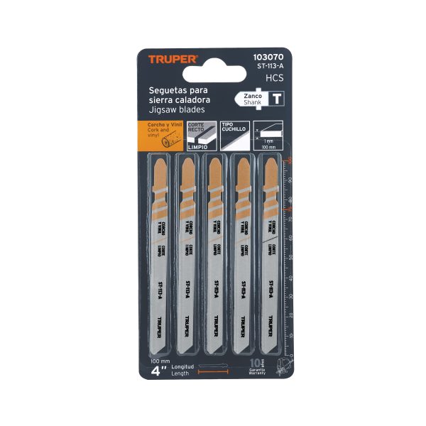 103070 - Blíster 5 seguetas T, cuchilla HCS, para material suave