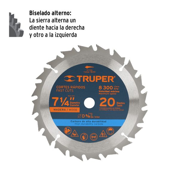 18299 - Disco sierra 7- 1/4' para madera, 20 dientes centro 5/8'