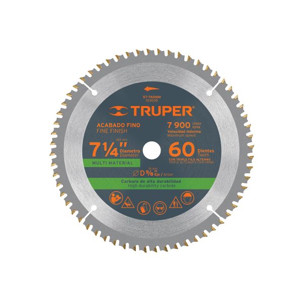 103035 - Disco sierra 7-1/4' multimaterial, 60 dientes centro  5/8'