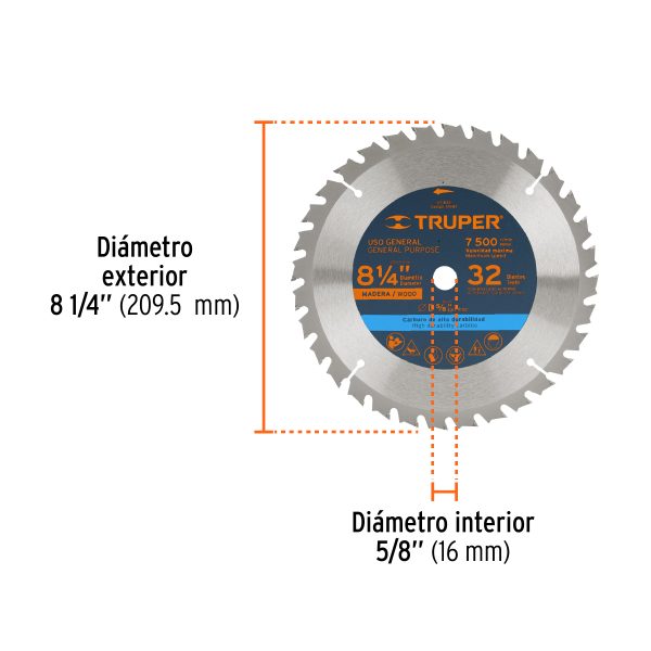 12682 - Disco sierra 8-1/4' para madera, 32 dientes centro 5/8'