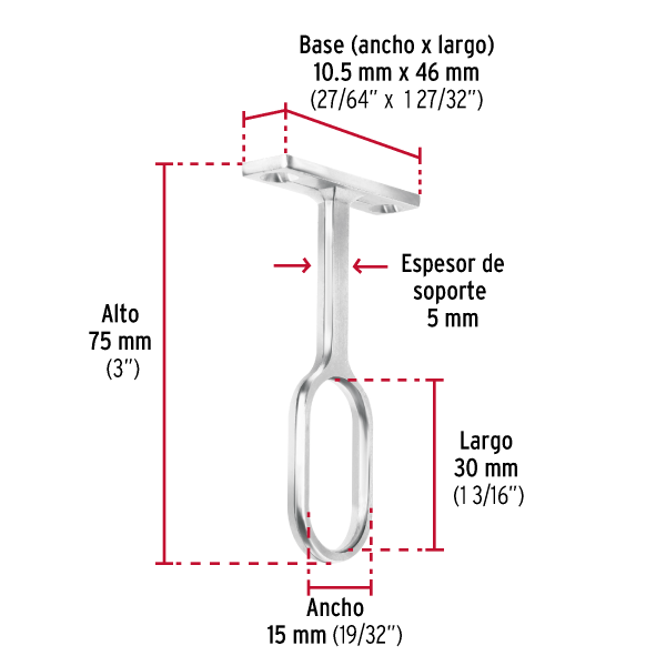 48979 - Soporte central para tubo ovalado de clóset, HERMEX