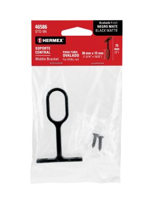 46586 - Soporte negro para tubo ovalado de closet, HERMEX