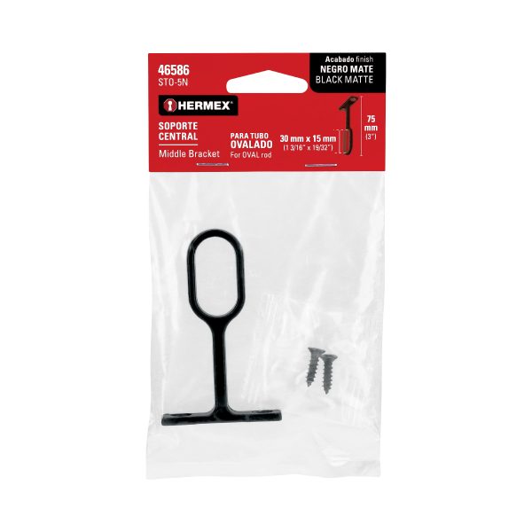 46586 - Soporte negro para tubo ovalado de closet, HERMEX