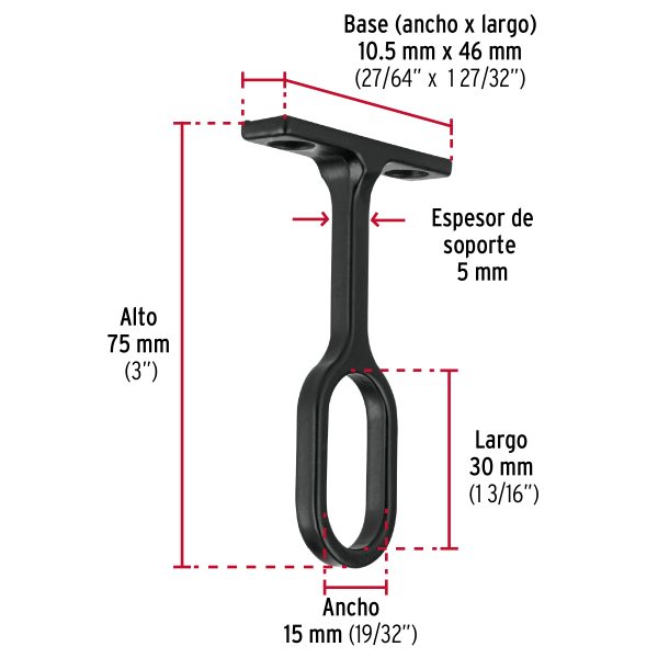46586 - Soporte negro para tubo ovalado de closet, HERMEX