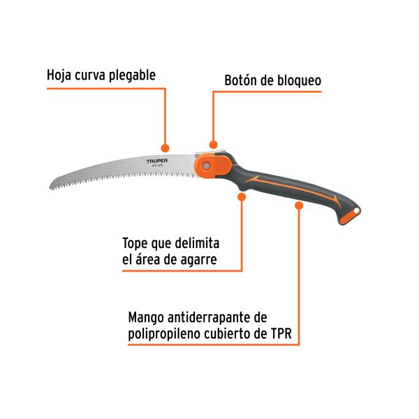 100198 - Serrucho plegable 10' hoja curva 5 DPP mango plástico,Truper