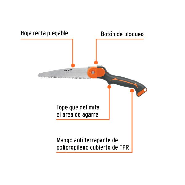 100197 - Serrucho plegable 7' hoja recta 11 DPP mango plástico,Truper