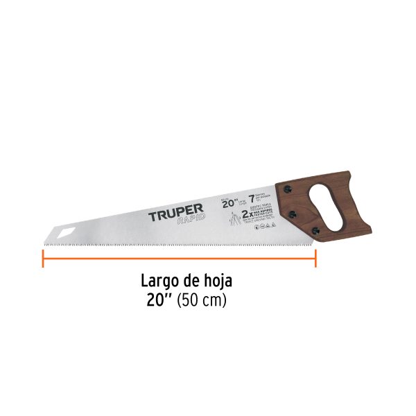 102951 - Serrucho Rapid 20', 7 DPP, mango de madera, Truper