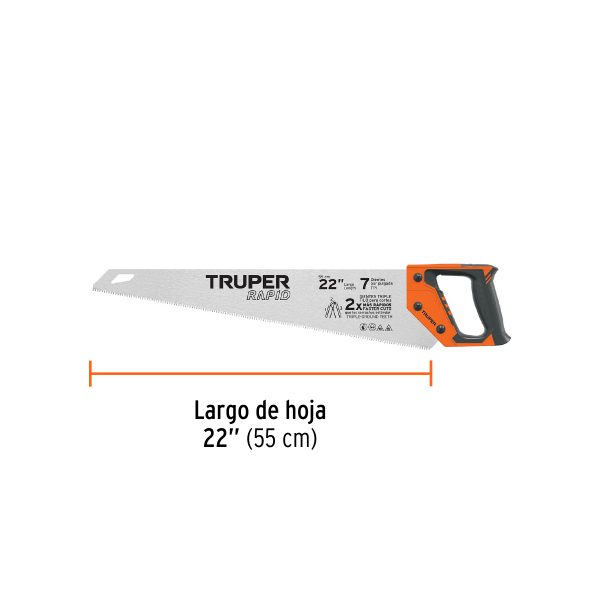 101870 - Serrucho Rapid 22', 7 DPP, mango Comfort grip, Truper