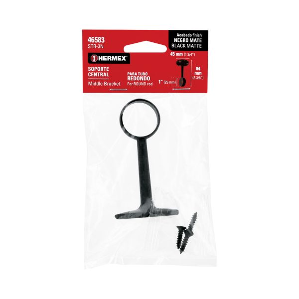 46583 - Soporte negro para tubo redondo de closet, HERMEX