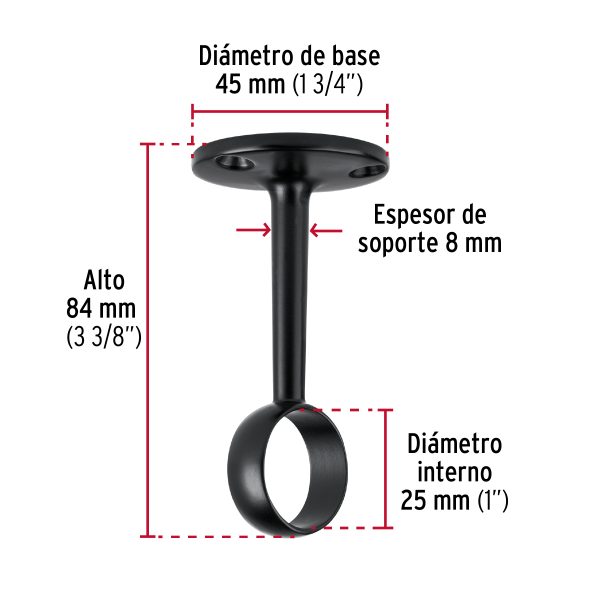 46583 - Soporte negro para tubo redondo de closet, HERMEX