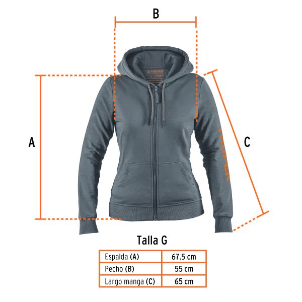 65037 - Sudadera gris para dama, talla G, Truper