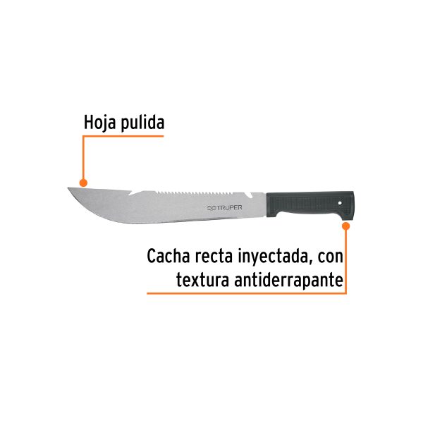 100655 - Machete rambo 12', cacha inyectada negra, TRUPER